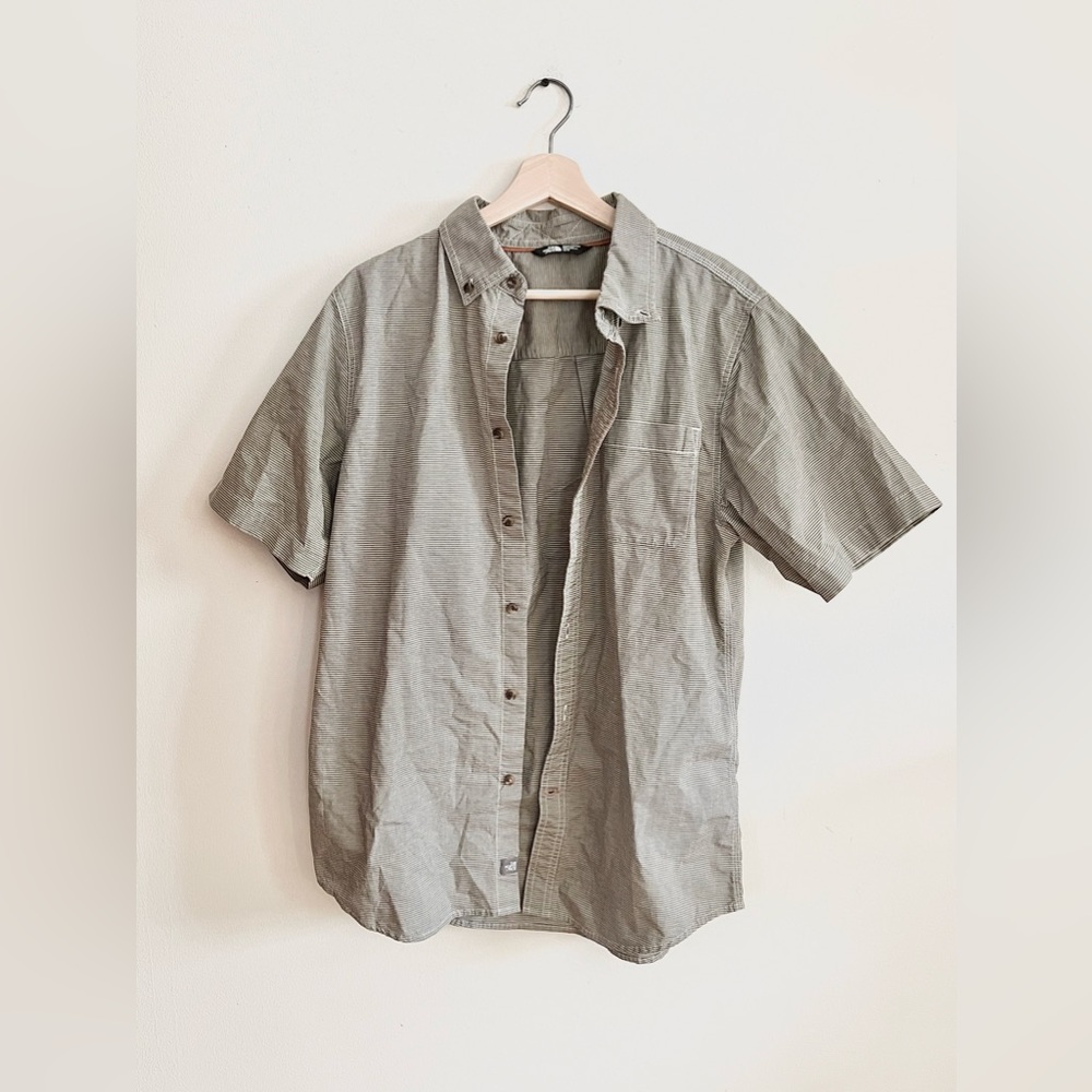 The North Face Men Short Sleeve Brown Button Up Shirt Striped Cotton Size M